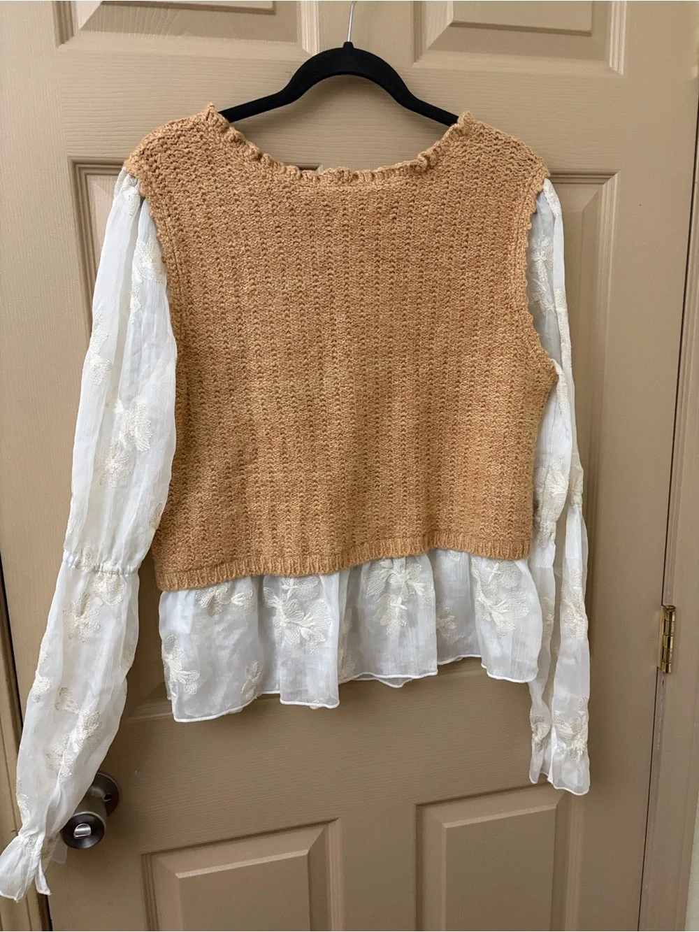 Anthropologie Layered knit Twofer Vest embroidered lace Romantic Boho top